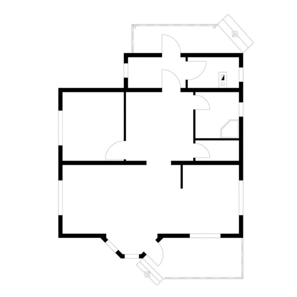 Schwarz Weiß Grundriss Einer Modernen Unmöblierten Wohnung Für Ihr Design — Stockvektor