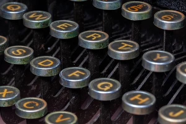 Antique Typewriter keys closeup photo - Vintage old Typewriter Machine detail