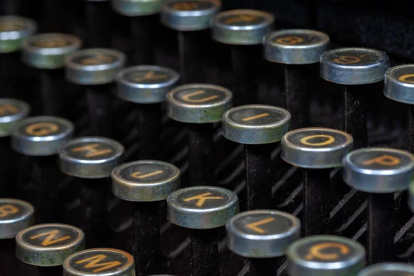Antique Typewriter Keys Closeup Photo Vintage Old Typewriter Machine Detail — Stock Photo, Image