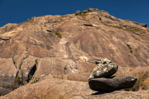 Trail marks with blur mountain on background