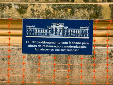 SAO PAULO, BRAZIL - JUL 05, 2018 - Ipiranga Müzesi hakkında bilgilendirme kurulu - yapım aşamasında- USP Paulista Müzesi