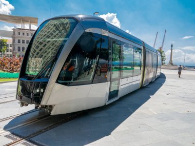 RIO DE JANEIRO, BRAZIL - 18 Mart 2016 - Rio de Janeiro tramvayı Maua Meydanı 'nda test edildi)