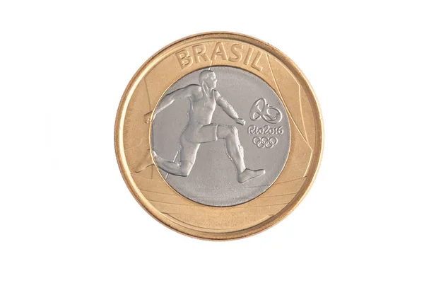 Sao Paulo Brasil Outubro 2016 Comemorativo Brasileiro Moeda Real Jogos — Fotografia de Stock