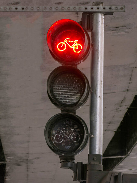 Cycle route red traffic light signs