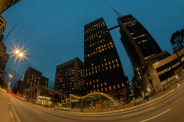 Low Angle Fisheye Corporate Buildings Night — Stock Photo, Image