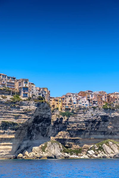 Nadmorskie Miasto Bonifacio Klif Morze Śródziemne Korsyka Sud Francja Europa — Zdjęcie stockowe