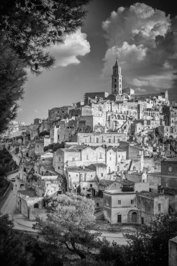 Cityscape Matera eski şehir bölgesinde Basilicata, İtalya 