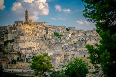 Cityscape Matera eski şehir bölgesinde Basilicata, İtalya 