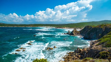 Korsika tatil beldesinde Rocky shore, Fransa