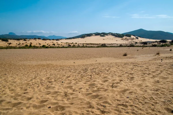 Korsika tatil beldesinde kıyı kumlu plaj, Fransa