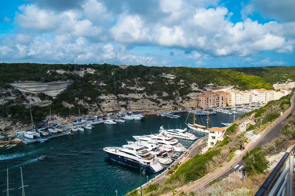 Tradycyjne Domy Żaglówki Zatoce Bonifacio Miasta Korsyka Francja — Zdjęcie stockowe