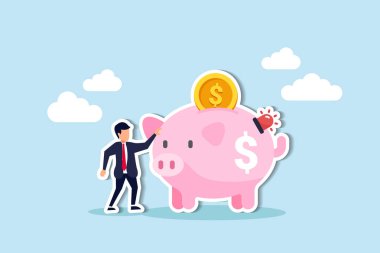 Acil durum fonları beklenmedik hayat olaylarına ekonomik krizlere bağlı iş kaybına ya da kaza kavramına hazır, akıllı adam elinde acil durum siren ışığı olan domuz kumbarasıyla duruyor..