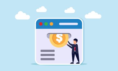 İş adamı başvuru illüstrasyonundan dolar para çekiyor çevrimiçi işten kar elde ediyor