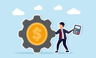 Elinde hesap makinesi olan bir işadamı, maddi hesapların ve kurumsal para yönetiminin dolar sikke çizimiyle vitese yakın duruyor.