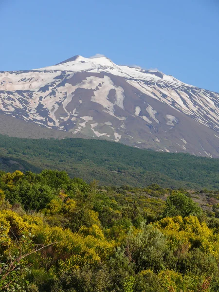 Etna Dağı Güzel Görünüm Yanardağ Güneşli Bahar Günü Etna Zirvesi — Stok fotoğraf