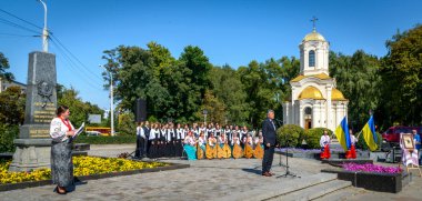 Poltava, Ukrayna - 09 Eylül 2019: Tanınmış Ukraynalı yazar, şair, Aeneid yazarı, oyun yazarı, yeni Ukrayna edebiyatı ve pu kurucusu doğumunun 250 yıldönümü kutlamaları
