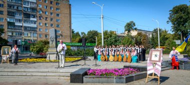 Poltava, Ukrayna - 09 Eylül 2019: Tanınmış Ukraynalı yazar, şair, Aeneid yazarı, oyun yazarı, yeni Ukrayna edebiyatı ve pu kurucusu doğumunun 250 yıldönümü kutlamaları