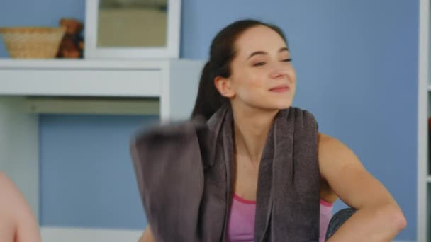 Woman Celebrates Morning Workout — Stock Video