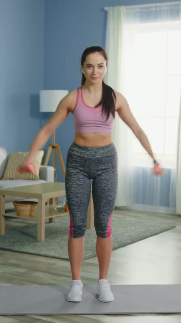 Young Woman Is Doing Online Workout — Stock Video