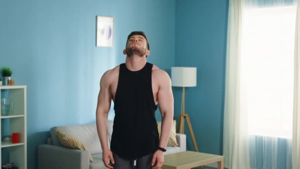 Athletic Man is Doing Morning Exercise — Stock Video