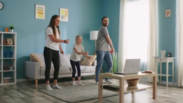 Young Family Is Dancing in the Morning — Stock Video