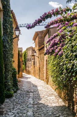 Güzel sokakta Ortaçağ şehir Peratallada, Gerona Eyaleti, Catalonia, İspanya.
