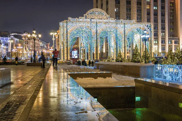 Illumination Festive Nouvel Sur Place Manezhnaya Près Place Rouge Kremlin — Photo
