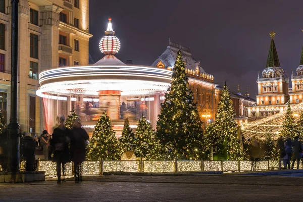 Illumination Festive Nouvel Sur Place Manezhnaya Près Place Rouge Kremlin — Photo