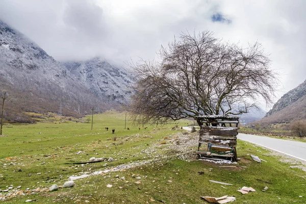 Cloudy landscape of the mountain in Upper Balkaria, Caucasus, Ka