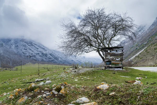 Cloudy landscape of the mountain in Upper Balkaria, Caucasus, Ka