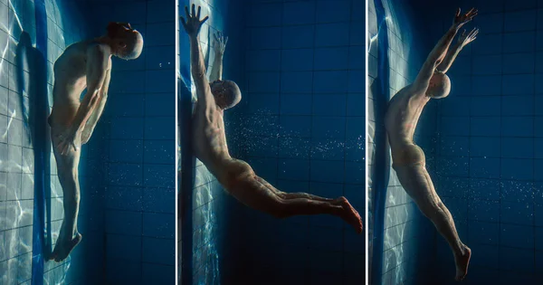 Portret Van Atlethic Spieren Baard Yoga Man Onder Water Het — Stockfoto