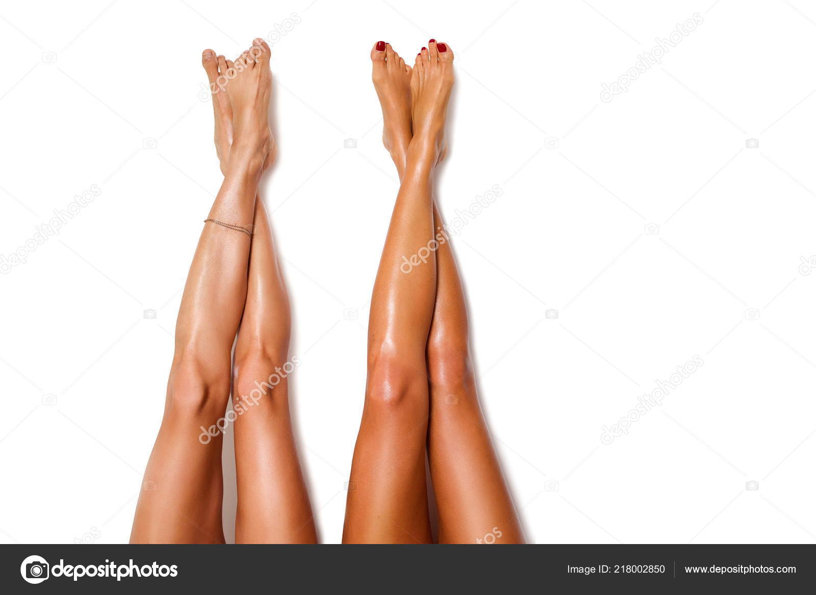 Two Beautiful Pairs Smooth Woman Legs Laser Hair Removal White