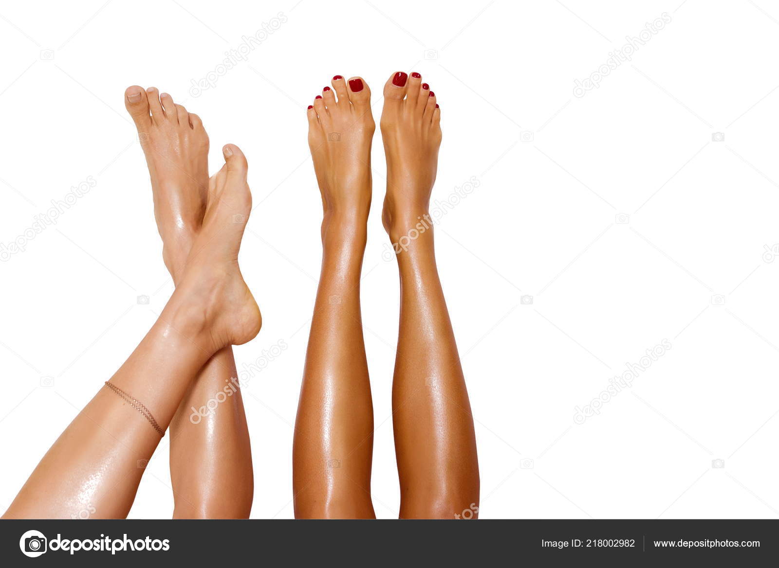 Two Beautiful Pairs Smooth Woman Legs Laser Hair Removal White