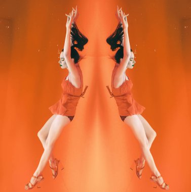 gerçeküstü, kavram, sanat, turuncu, soyut, negatif tarzda kız güzel genç kadın sualtı fütüristik ultraviyole desen