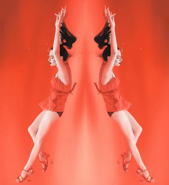 Surreal Koncept Art Oranžový Korálové Abstraktní Futuristické Ultrafialové Schéma Dívky — Stock fotografie