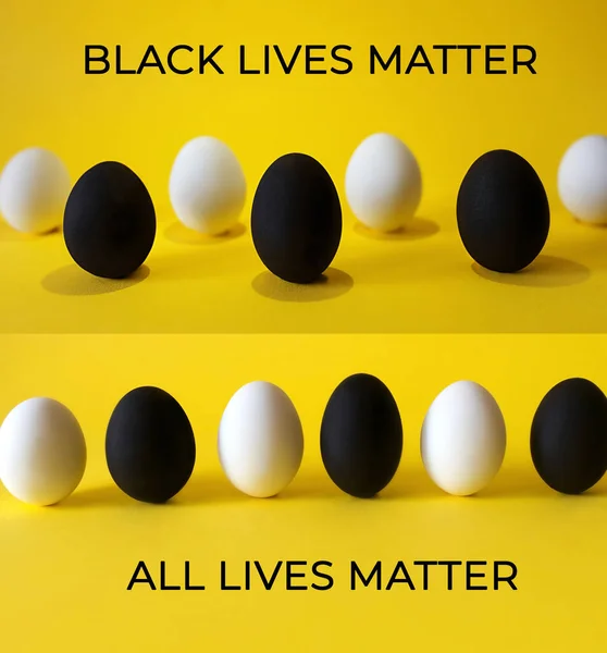 Czarno Białe Jajka Żółtym Tle Liczy Się Czarne Życie Liczy — Zdjęcie stockowe