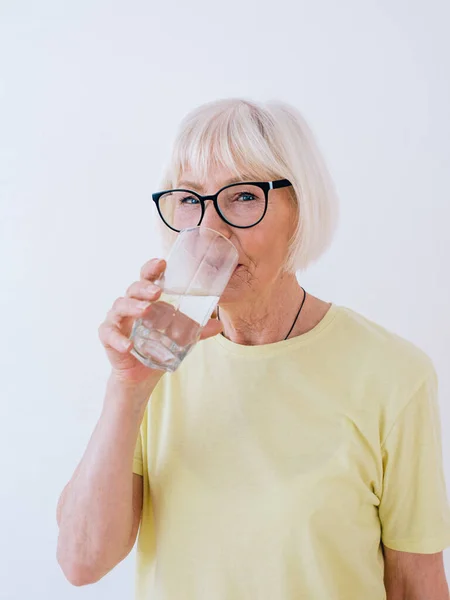Senior Woman Holding Glass Water Drinking Water Healthy Lifestyle Sport — Stock Photo, Image