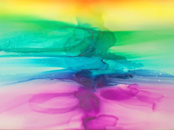 要約虹色の背景 アクリル絵具を混ぜる 現代美術 アルコールインクの色は半透明 アルコール アブストラクト現代美術流体 — ストック写真