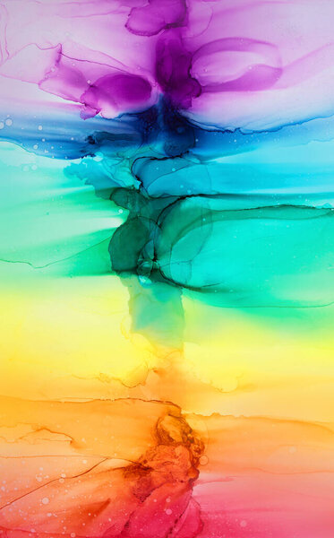 Abstract rainbow colorful background, wallpaper. Mixing acrylic paints. Modern art. Alcohol ink colors translucent. Alcohol Abstract contemporary art fluid.