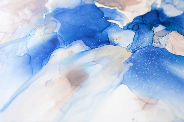 Abstract blue and silver background, wallpaper. Mixing acrylic paints. Modern art. Alcohol ink colors translucent. Alcohol Abstract contemporary art fluid.