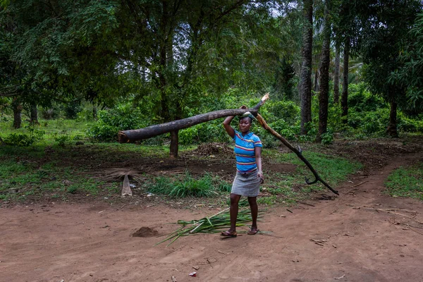 Yongoro シエラレオネ 2013 西アフリカ 無名の少女を運ぶ木首都フリータウン前の村で彼女の肩に Sietrra シエラレオネ — ストック写真