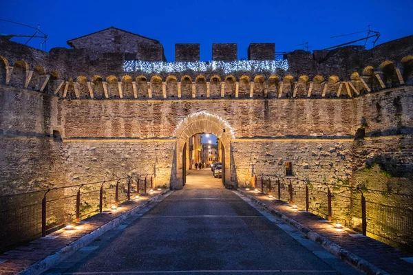 Porta Nuova Porta Salis Night Two Renaissance Circular Towers Built — стоковое фото