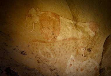 Cezayir, Sahara Çölü'nde hayvanların Wilaya Tamanrasset, Hoggar Dağları, antik kaya çizimler