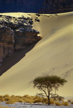 Afrika, Cezayir, Sahara, Tassili N'Ajjer Milli Parkı, Tadrart, kaya kuleleri ve kum tepeleri 