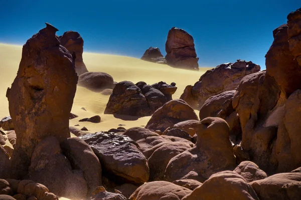 Afrika Algerije Sahara Tassili Ajjer Nationaalpark Tadrart Rock Torens Zandduinen — Stockfoto