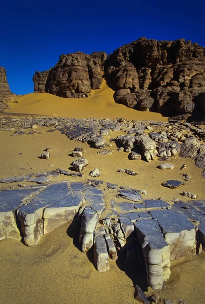 Tassili Najjer Algerije Aldaar Januari 2002 Rots Torent Zandduinen Van — Stockfoto