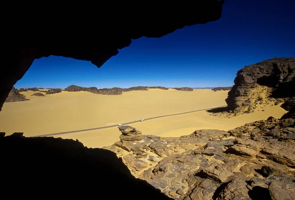 Winding Road Desert Djanet Bordj Haoues Sahara Argelia África — Foto de Stock