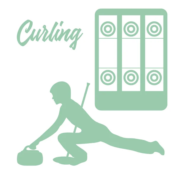 Sport Curlingu Plac Zabaw Curlingu Miotły Kamień Sportowca Sylwetka — Wektor stockowy