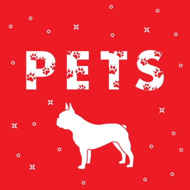 Yazıt: Evcil hayvan ve köpek. İletiyi izleri ile dekore edilmiştir. Cins köpekler Fransız buldozer.