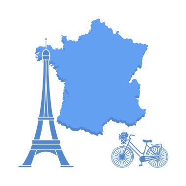 Fransa, Paris ünlü kule, bir sepet çiçek ile Bisiklet Haritası. Seyahat ve eğlence.